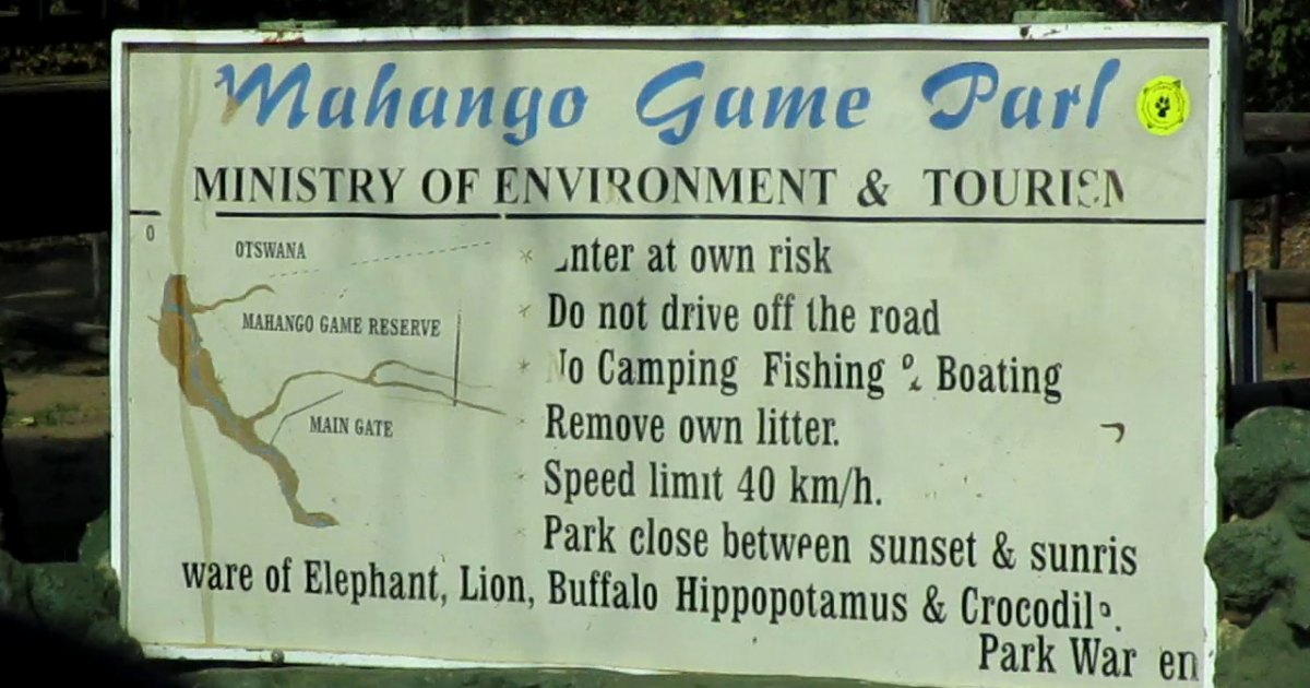 Cartel de entrada del Mahango Game Park